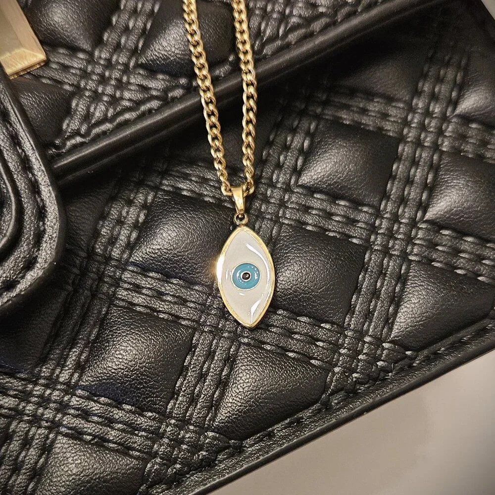 SALE!! Stainless Steel Adjustable Chain Neckace with Evil Eye Charm - Picture 3 of 5